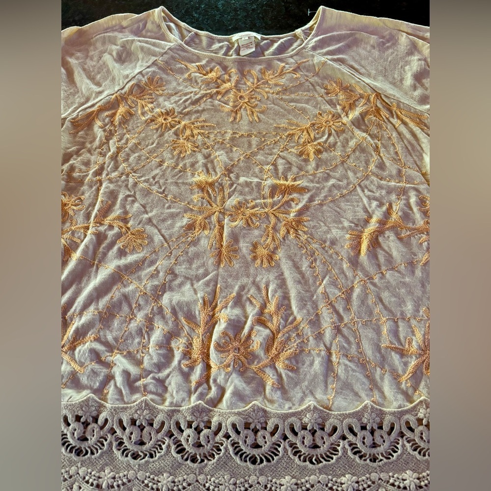 ⭐️Sundance Yellow Embroidered Jacobean Floral Drop Shoulder Top Size Lg⭐️